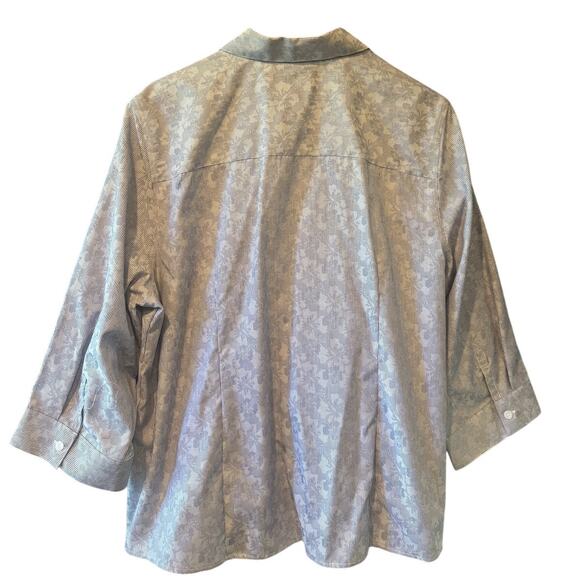 NWT Chico's | Blue Mixed Floral + Striped  3/4 Sleeve Button Down Shirt | XL - Picture 3 of 7